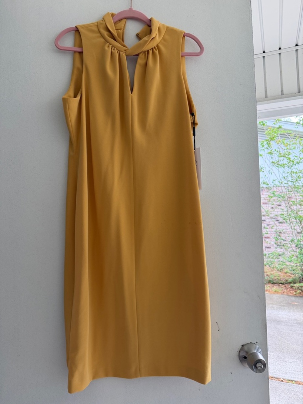 Calvin Klein Sleeveless Mustard Yellow Twist-Neck Midi Dress